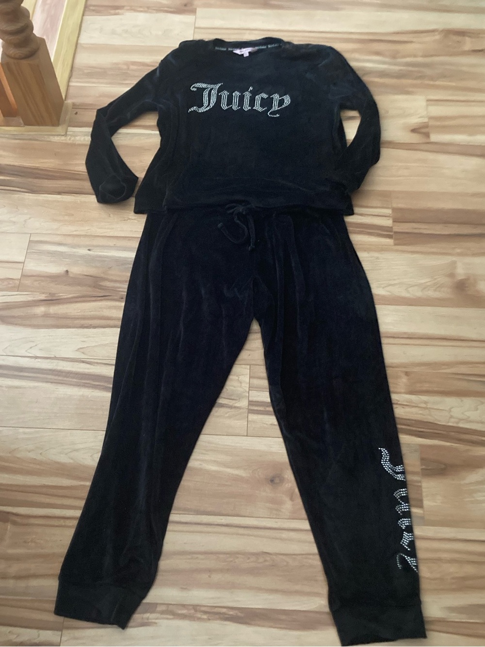 Juicy Couture Black Velour bling logo lounge jogger set Tracksuit 2 piece set